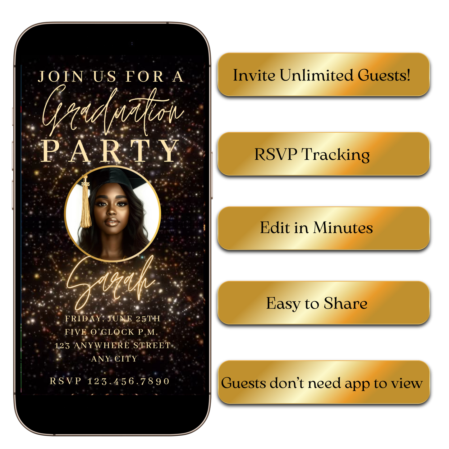 Digital Gold Sparkle Frame Digital Video Invitation MP4 Invite