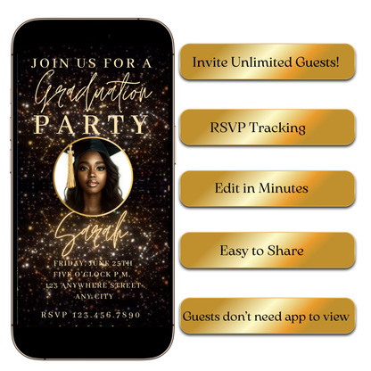 Digital Gold Sparkle Frame Digital Video Invitation MP4 Invite