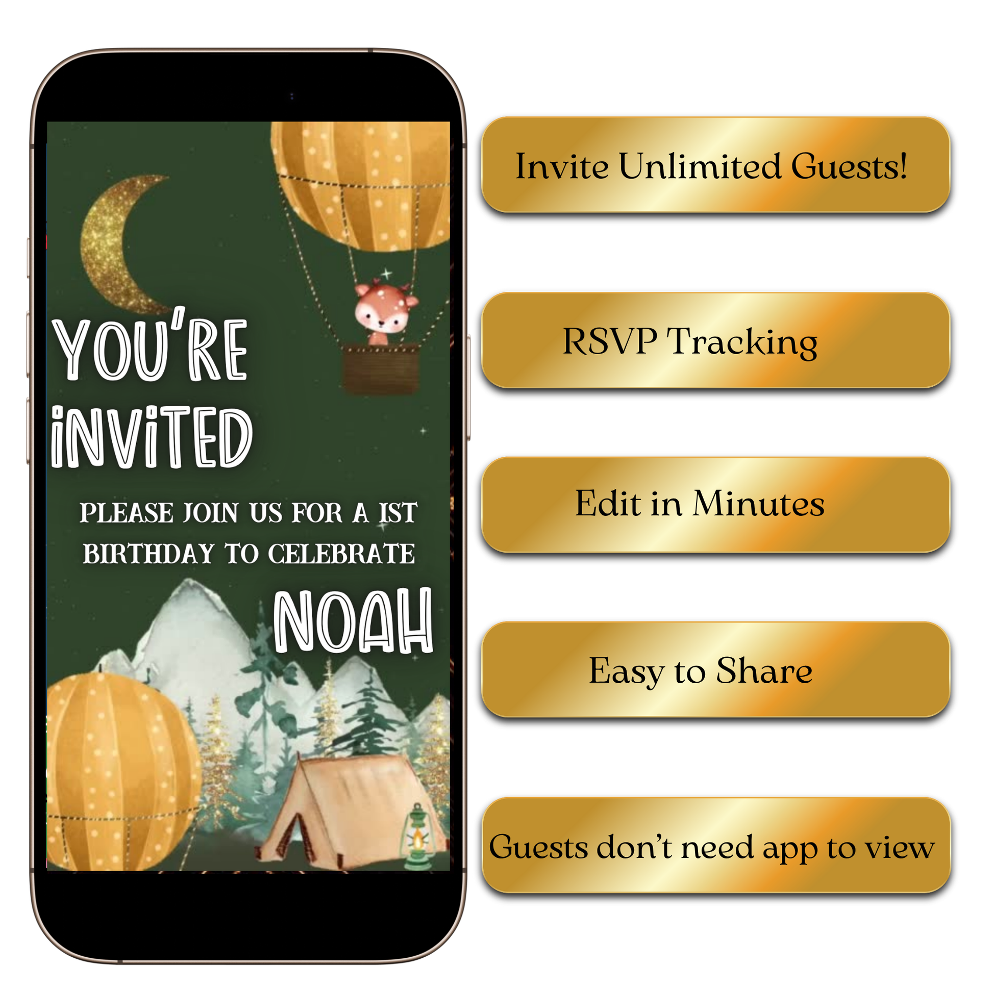 Mountain camping moon animated invite template