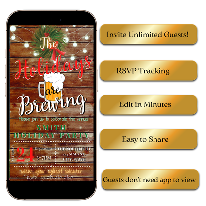 Christmas beer party video invitation preview shown on laptop screen