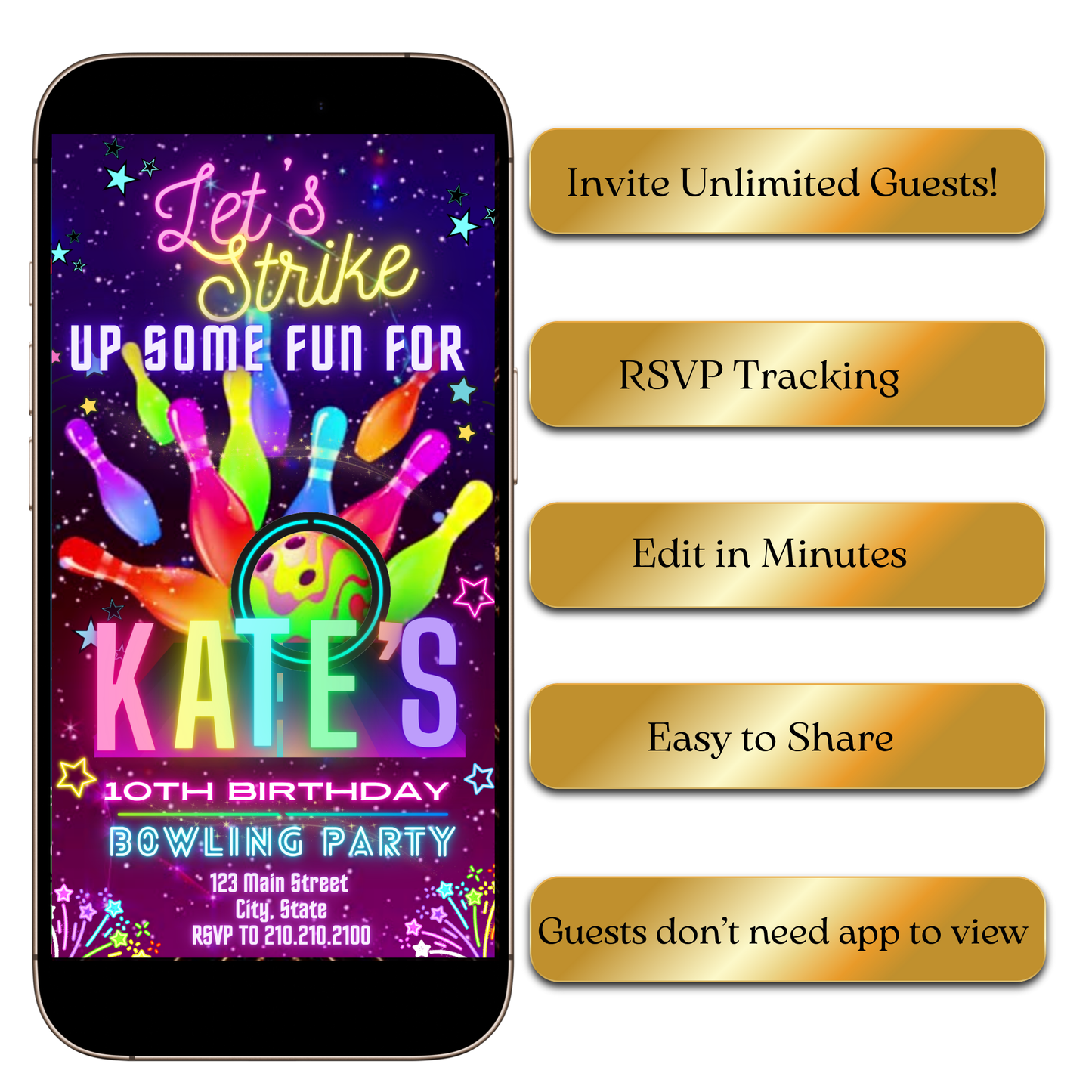 Digital Glow Bowling Theme Video Invitation MP4 Invite