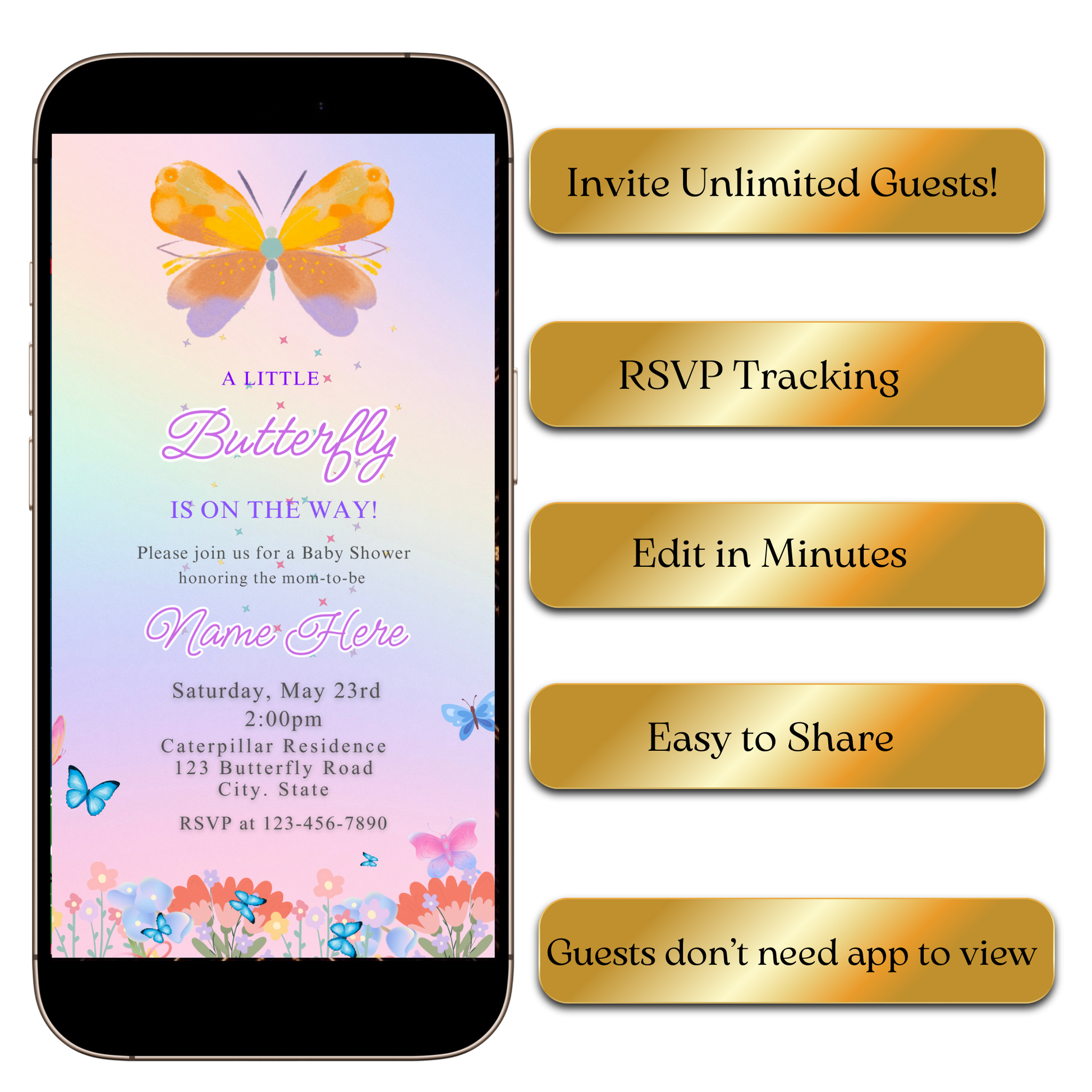 Animated Butterfly video invitation with dreamy pastel effects