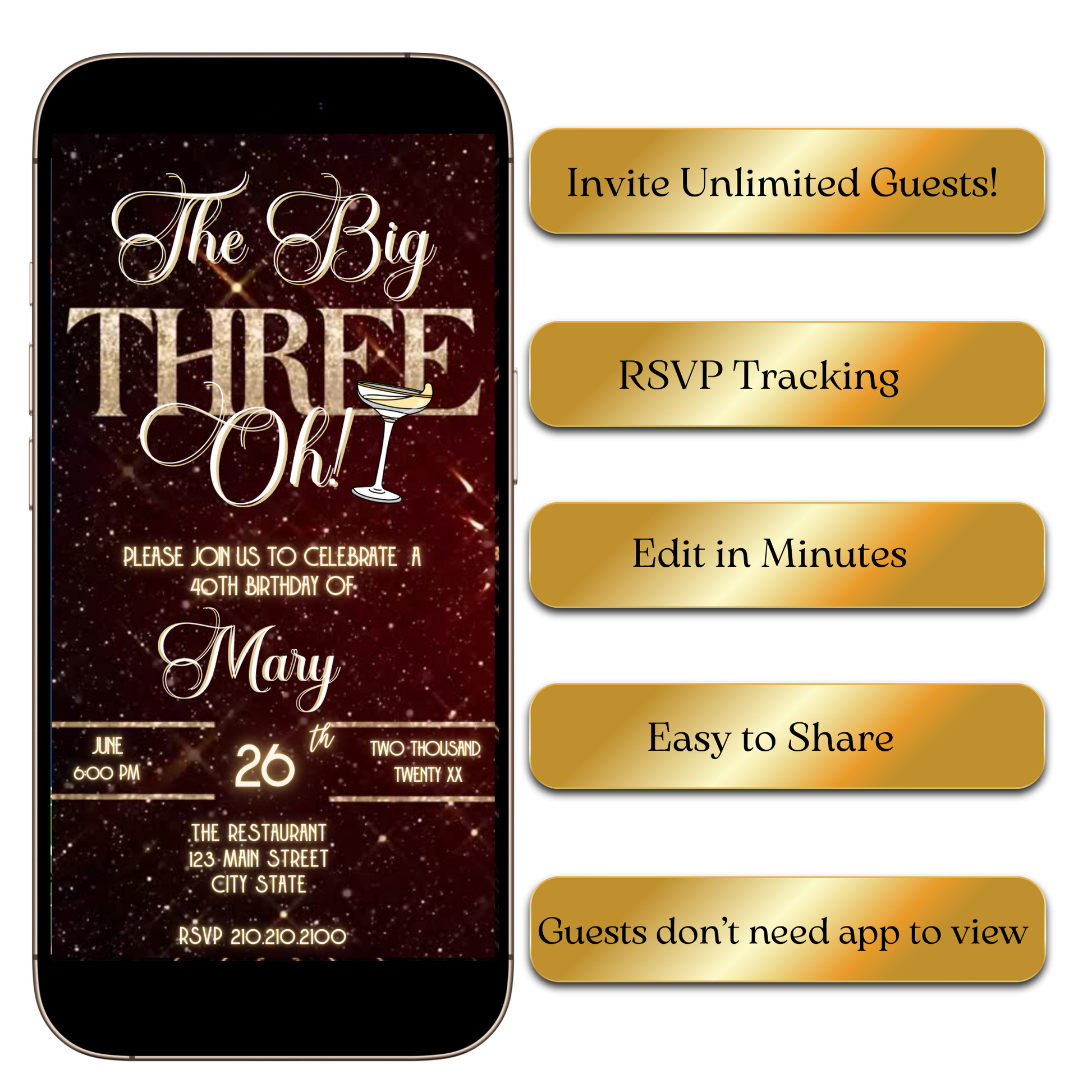 Digital Gold Glam Milestone Video Invitation MP4 Invite