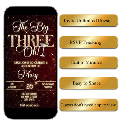 Digital Gold Glam Milestone Video Invitation MP4 Invite