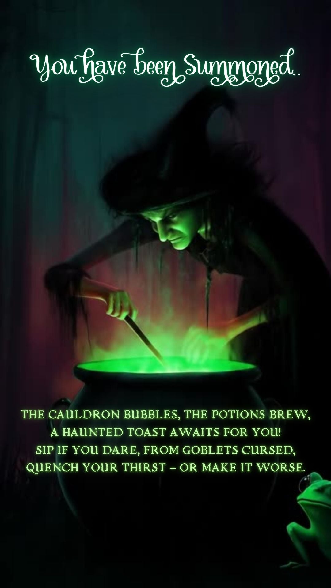 Editable abracadabra halloween party party video invitation displayed on a mobile phone, featuring an animated vertical digital invite with music, created in Canva. This premium video invitation template is designed for sharing by text, email, and social media and works with an interactive RSVP website for easy guest response tracking.