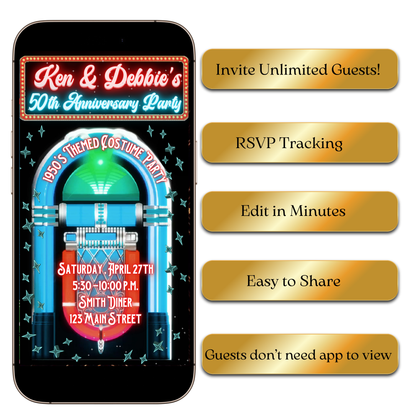 Retro Jukebox Anniversary Evite Template