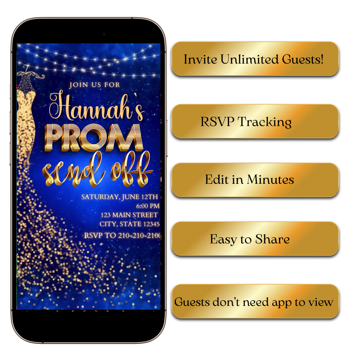 Sequin glamour prom send off video invite editable