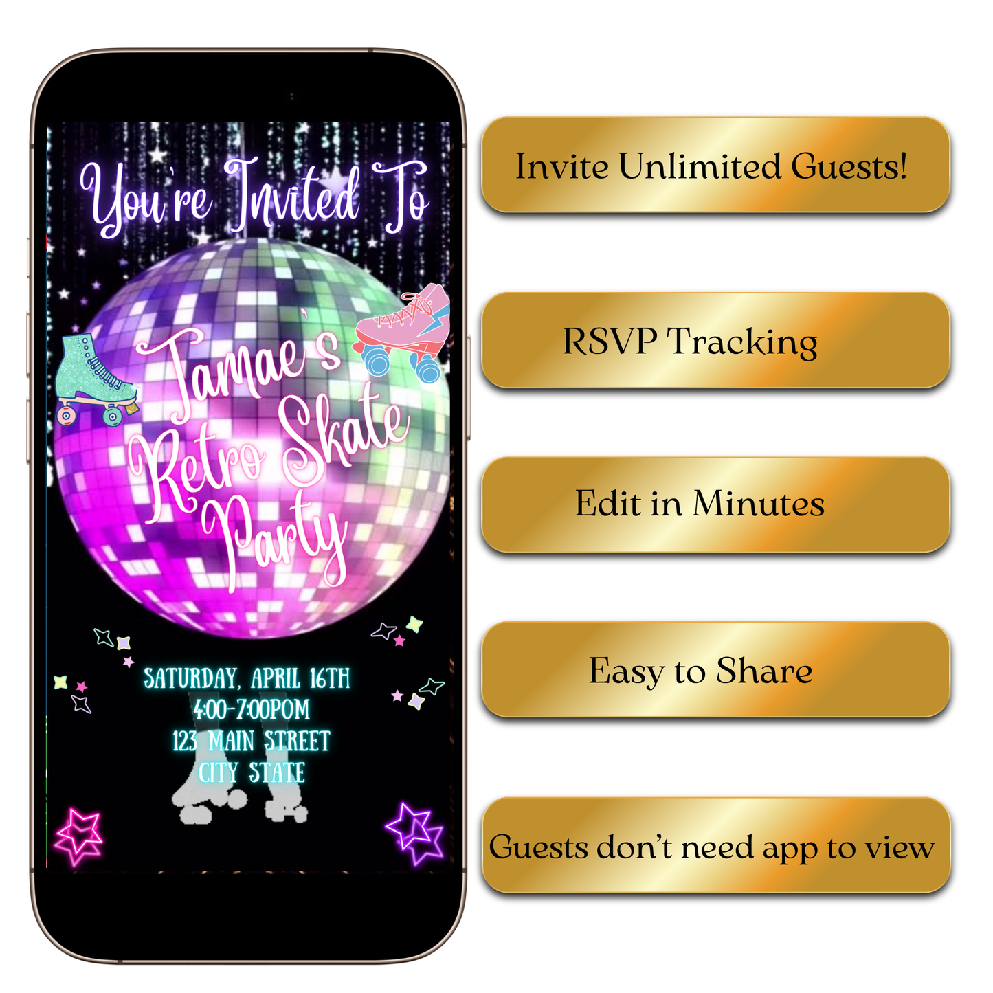 Editable retro skating party video invite online