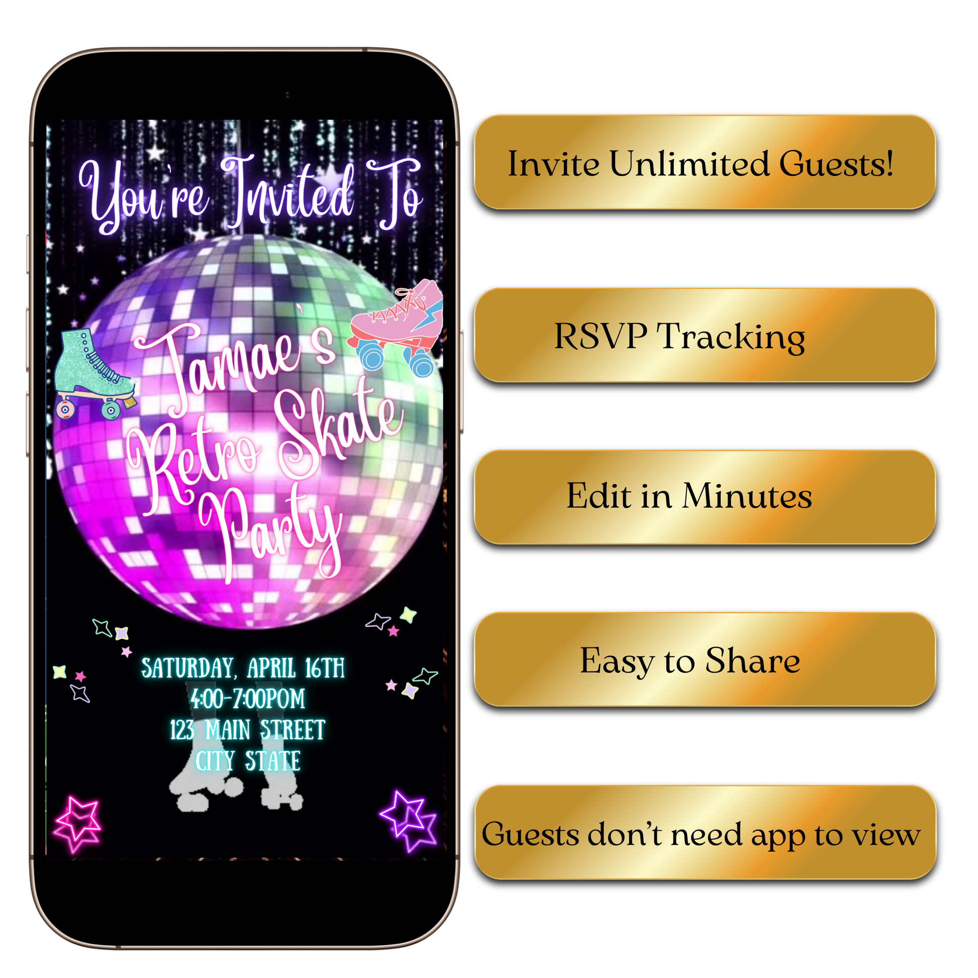 Editable retro skating party video invite online