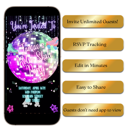 Editable retro skating party video invite online