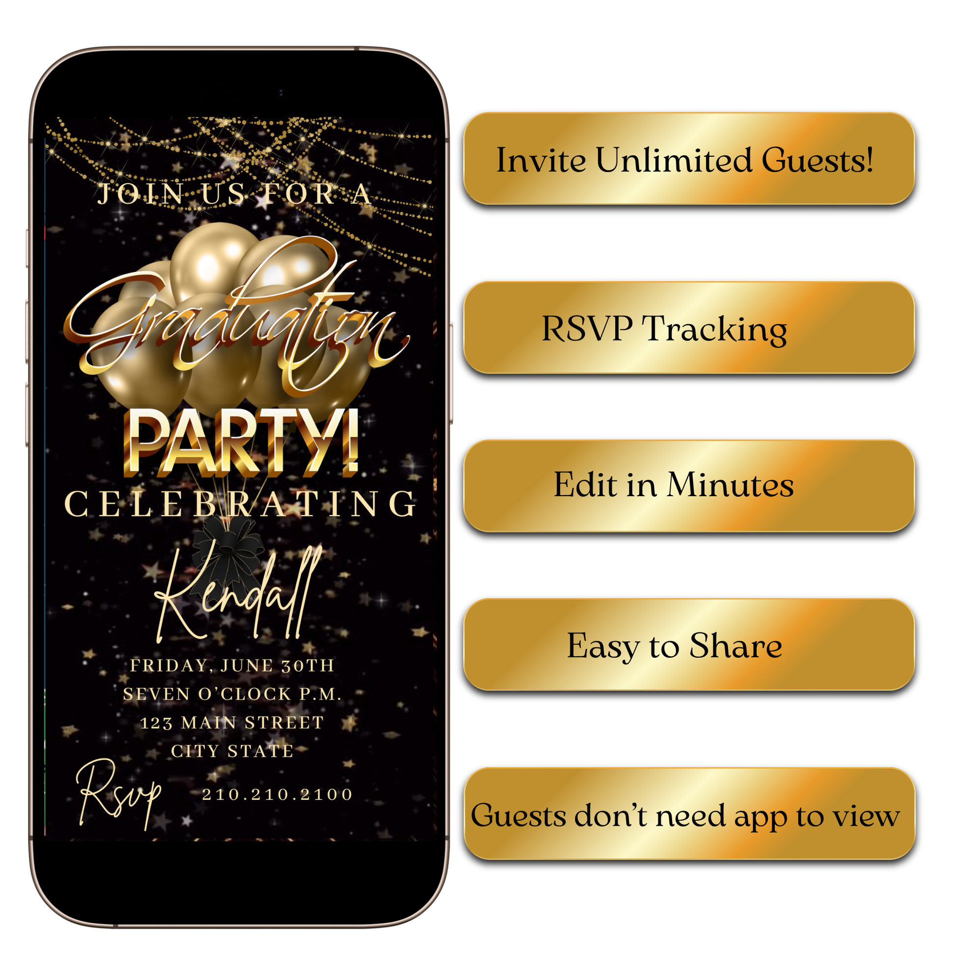 Digital Elegant Gold Balloon Digital Video Invitation MP4 Invite
