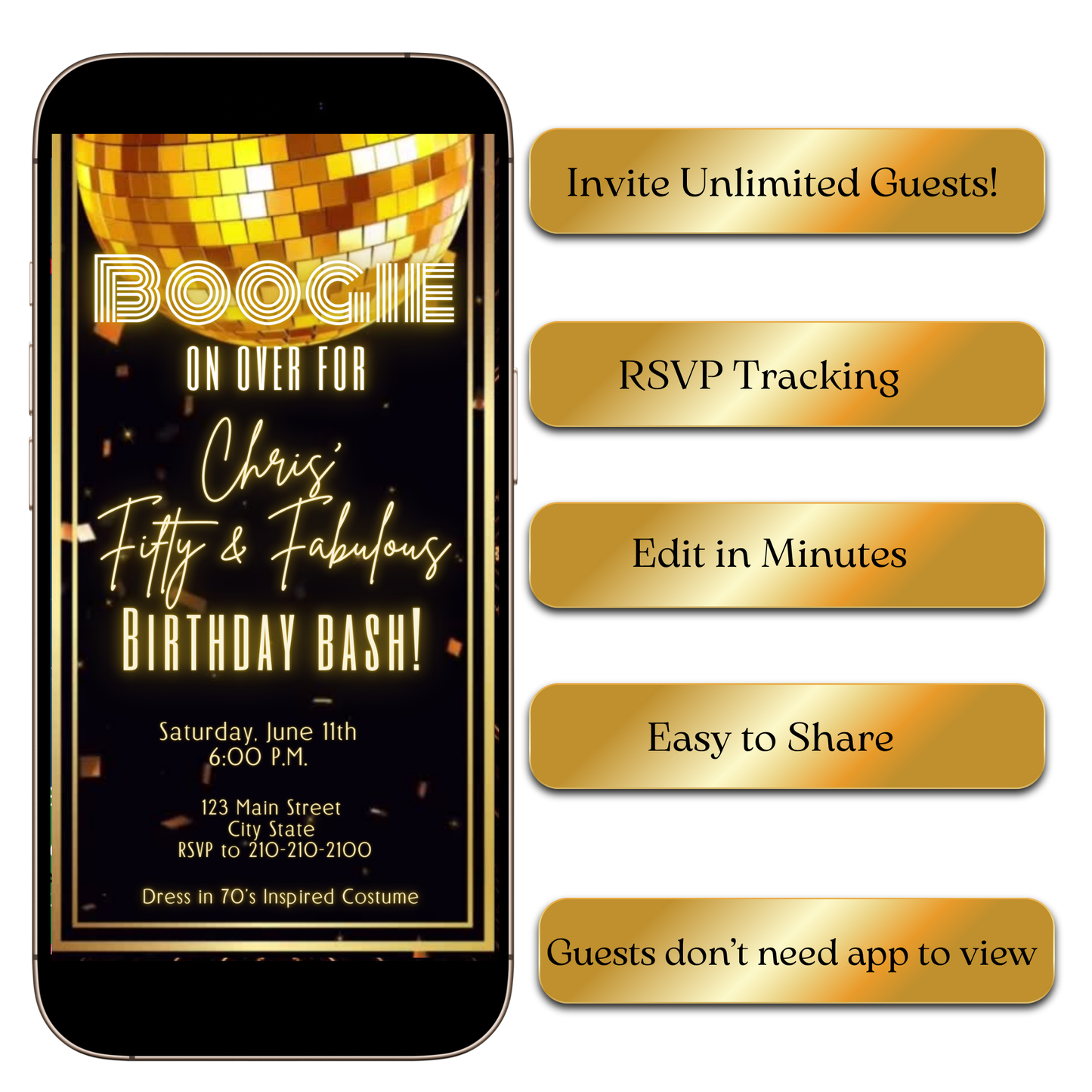 Instagram feed preview of Gold Disco digital invitation