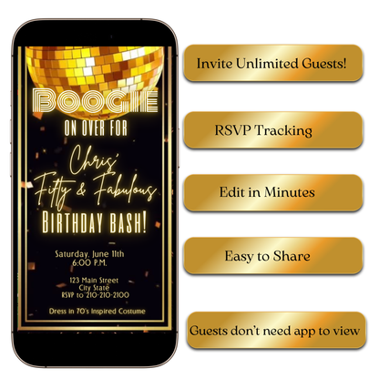Instagram feed preview of Gold Disco digital invitation