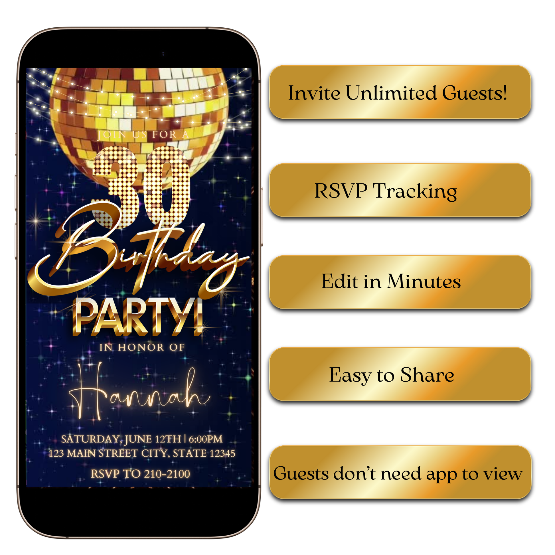 Gold Disco Ball Video Invitation with Music