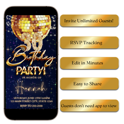 Gold Disco Ball Video Invitation with Music