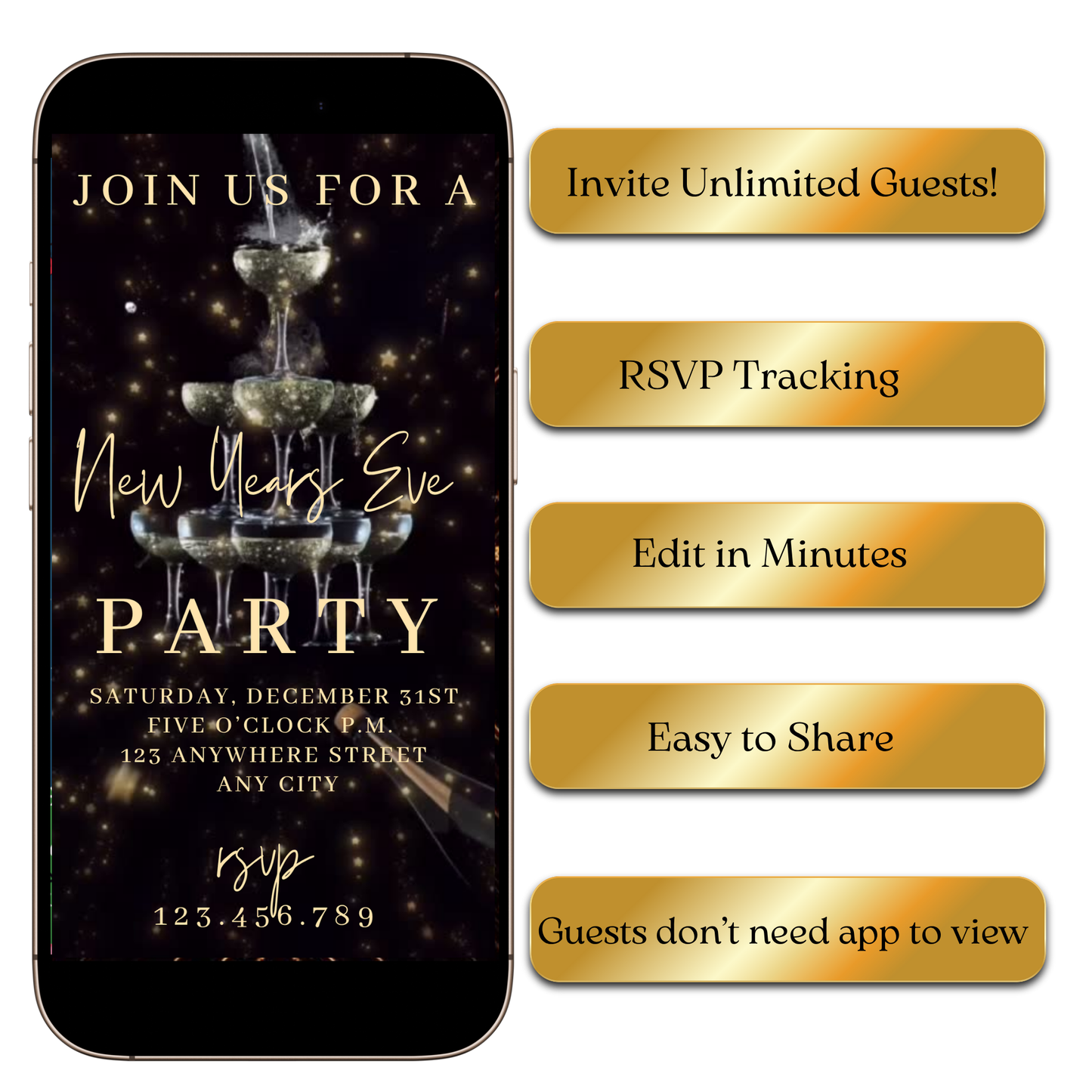 Editable champagne pyramid video invite template online