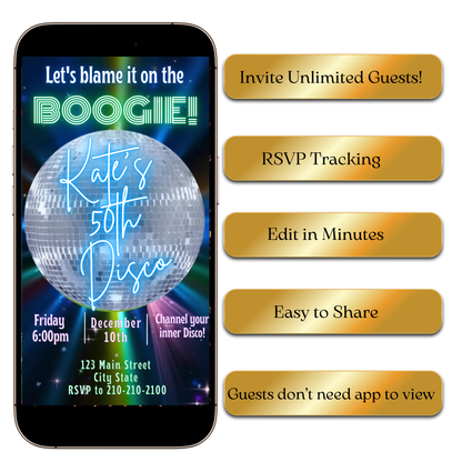 Editable Retro Disco Party Evite