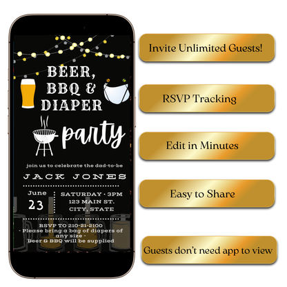 Beer and Diaper baby shower video invite shared on WhatsApp preview