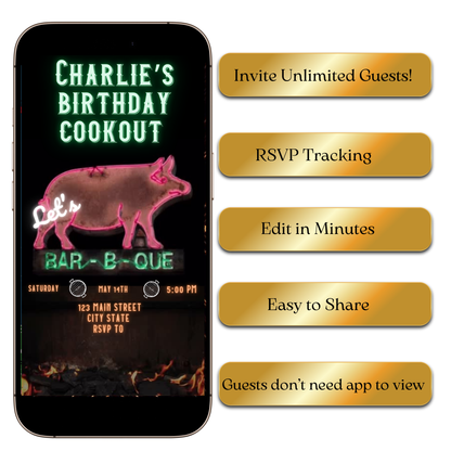 Digital BBQ Cookout Party Video Invitation MP4 Invite