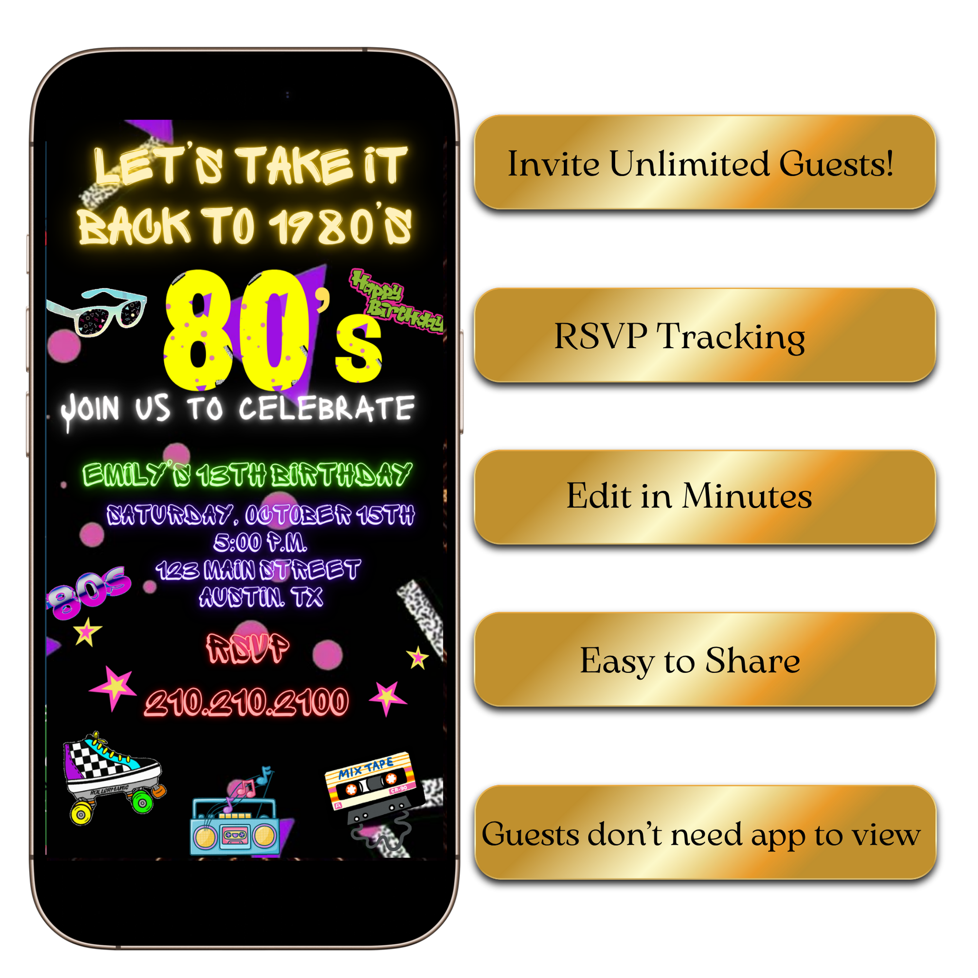 Digital 80s Throwback Theme Video Invitation MP4 Invite