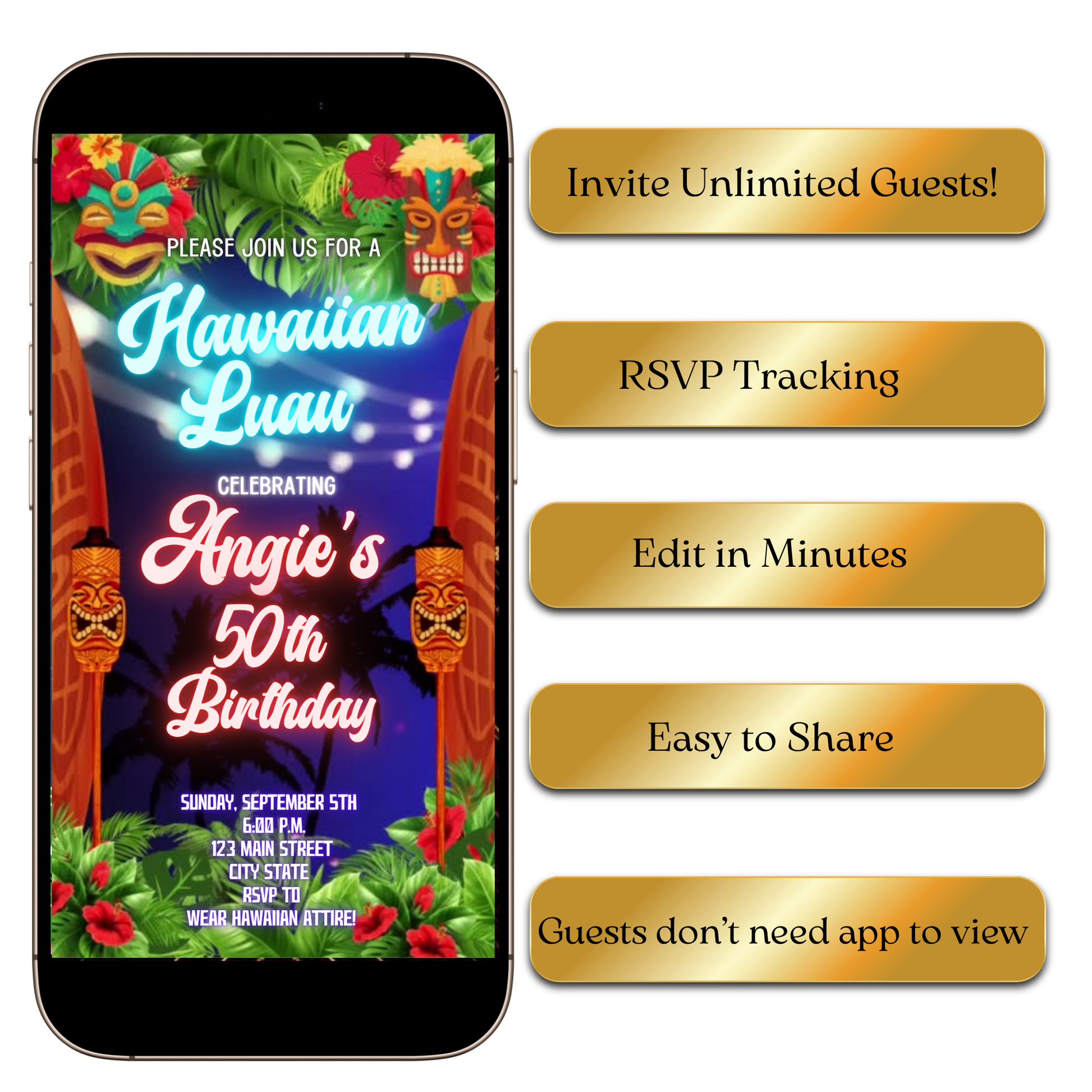 Digital Sunset Tiki Luau Video Invitation MP4 Invite
