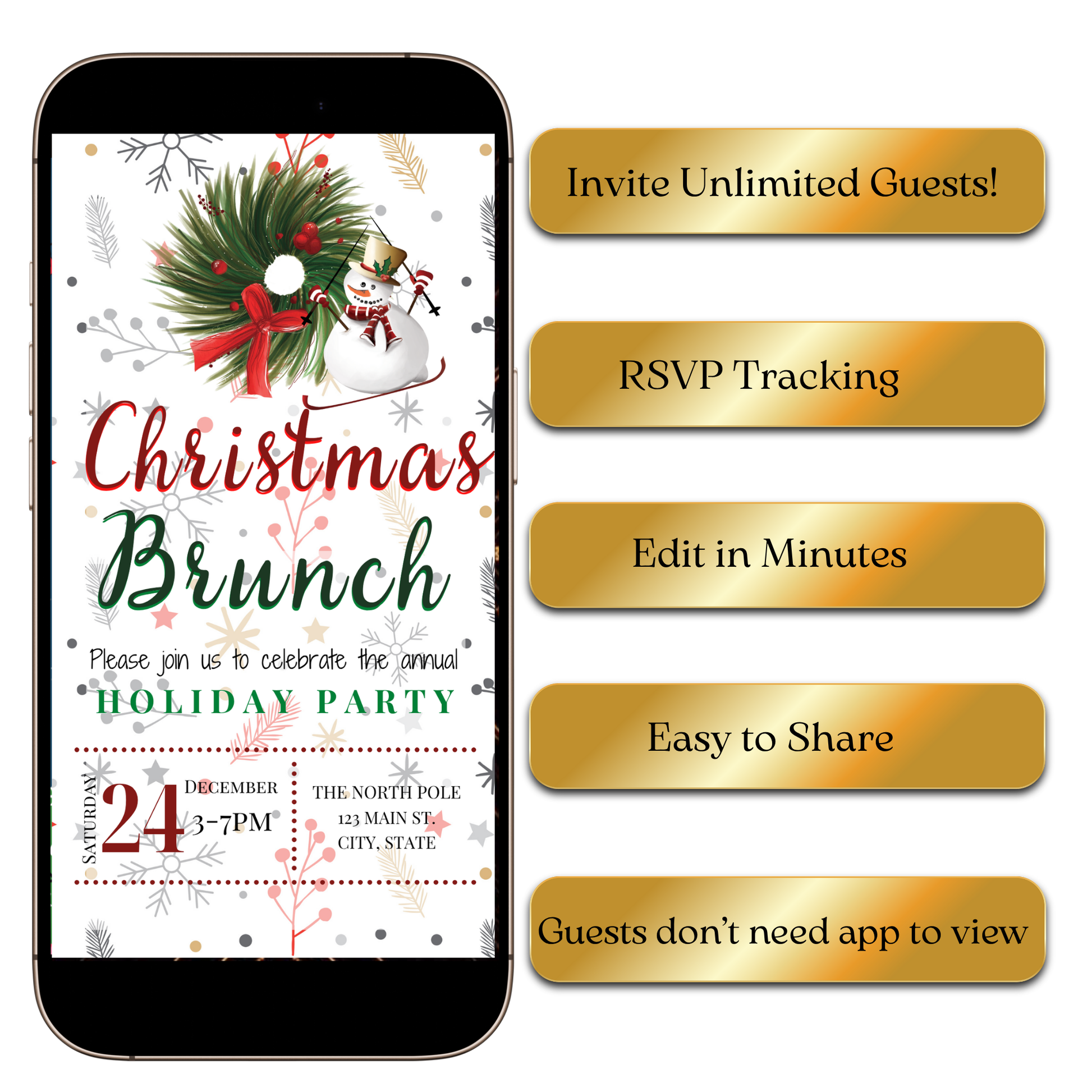 Editable festive wreath video invite for brunch gathering