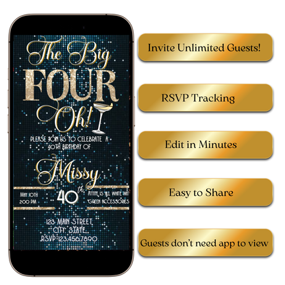 Digital Blue and Gold Glam Video Invitation MP4 Invite