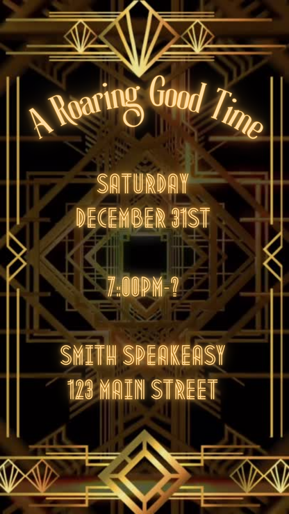 Gatsby party video invitation preview shown on laptop screen