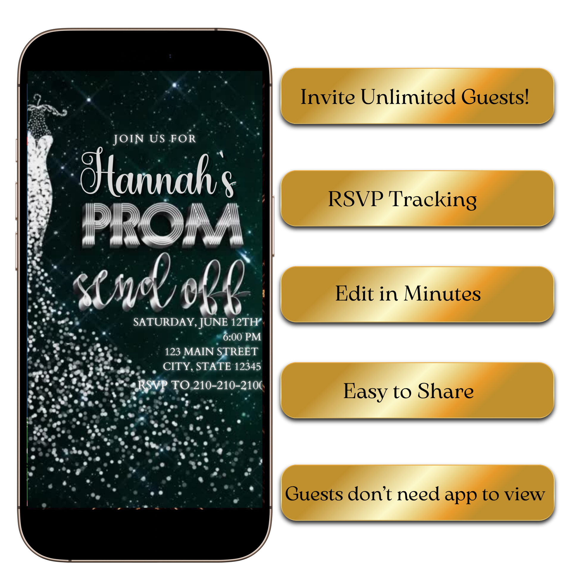 Editable glamour prom video invite template online