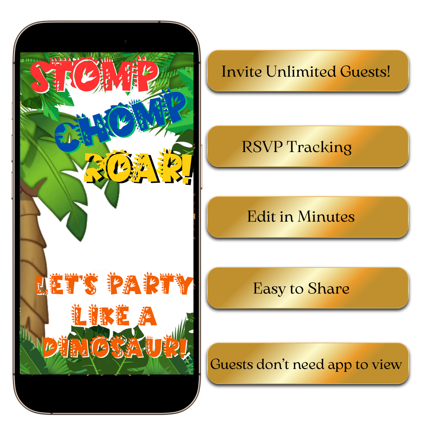 Digital dinosaur invite with volcano and prehistoric animals
