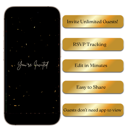 Elegant Balloon Birthday Party Video Invitation – Gold Confetti Animated Evite for Mobile Sharing