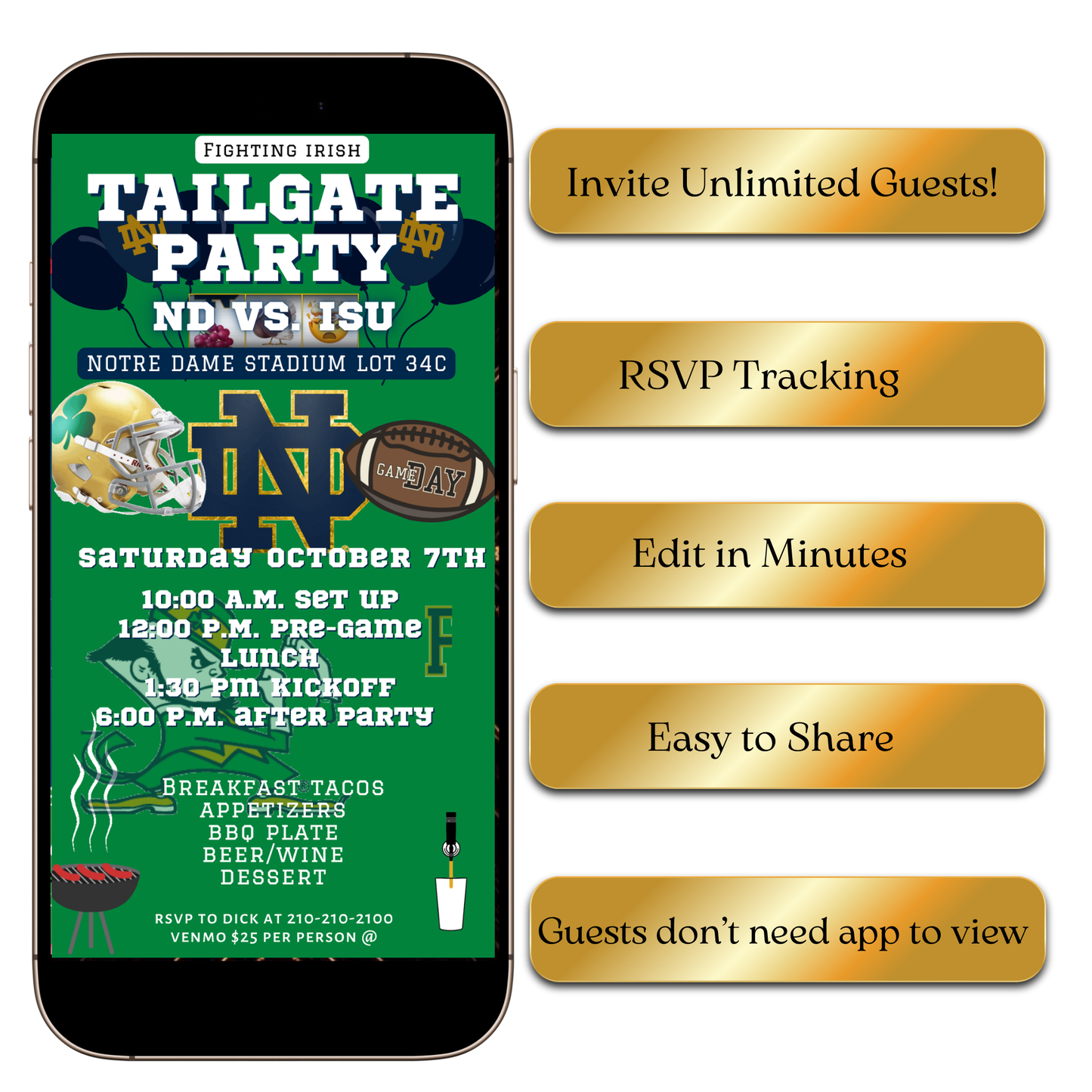 ND football game day video invite editable online