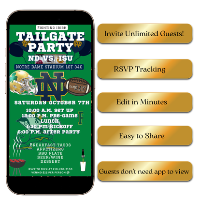 ND football game day video invite editable online