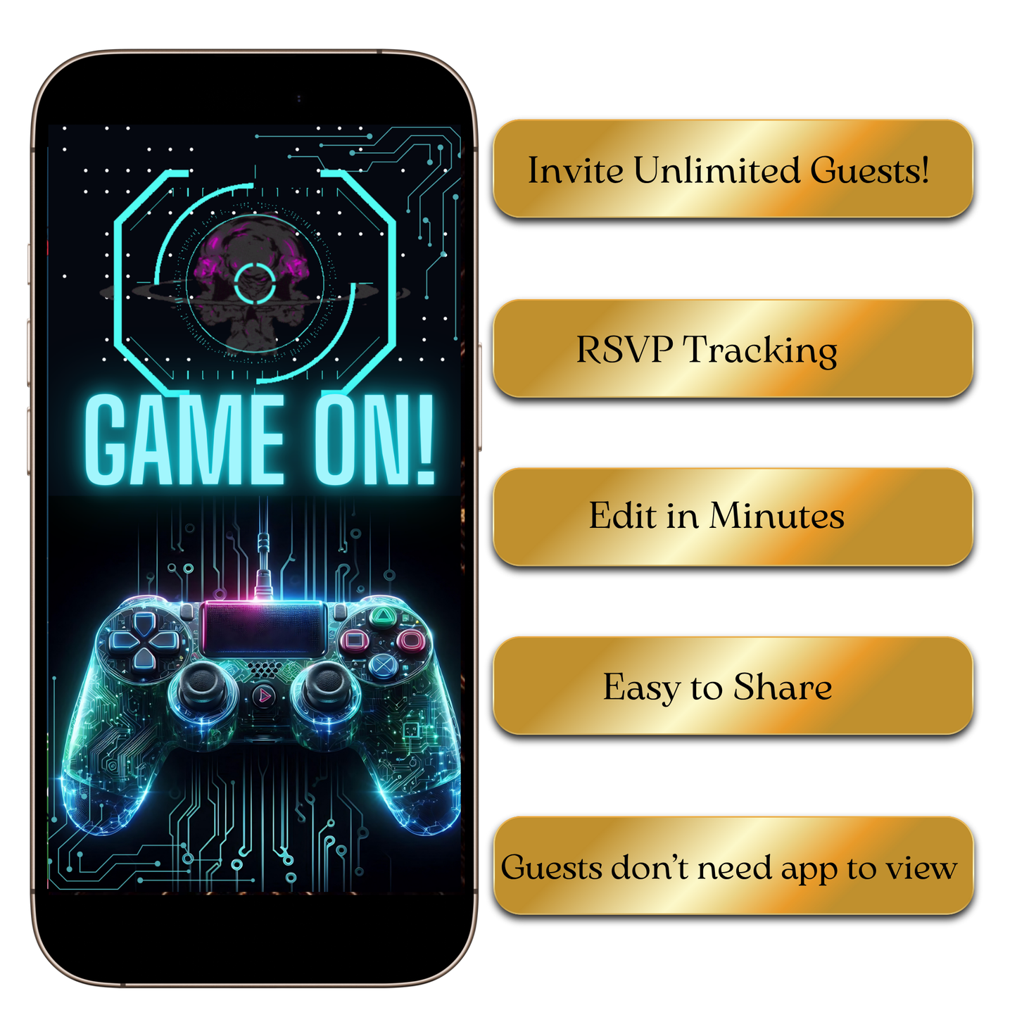 Neon cyber gaming tech animated invite template