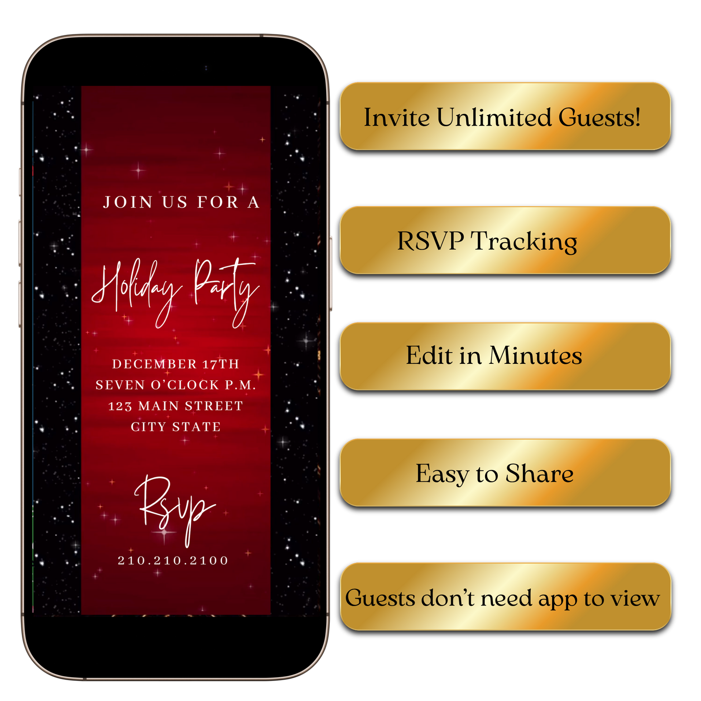 Digital Elegant Red and Black Sparkle Video Invitation MP4 Invite
