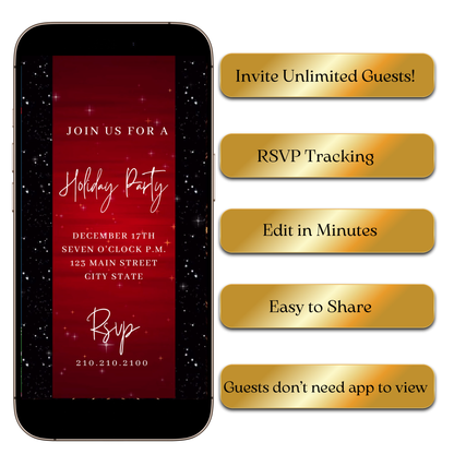 Digital Elegant Red and Black Sparkle Video Invitation MP4 Invite
