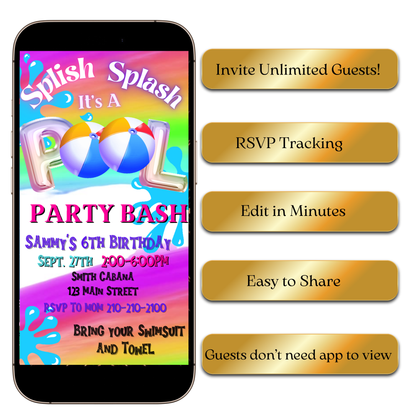 Animated Summer Pool Party Bash Video Invitation Evite