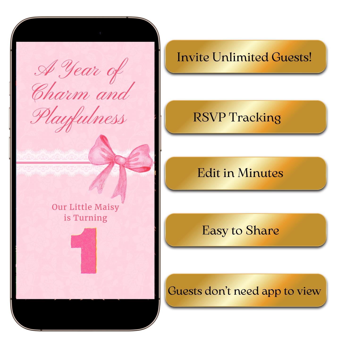 Elegant charm baby first year animated invite