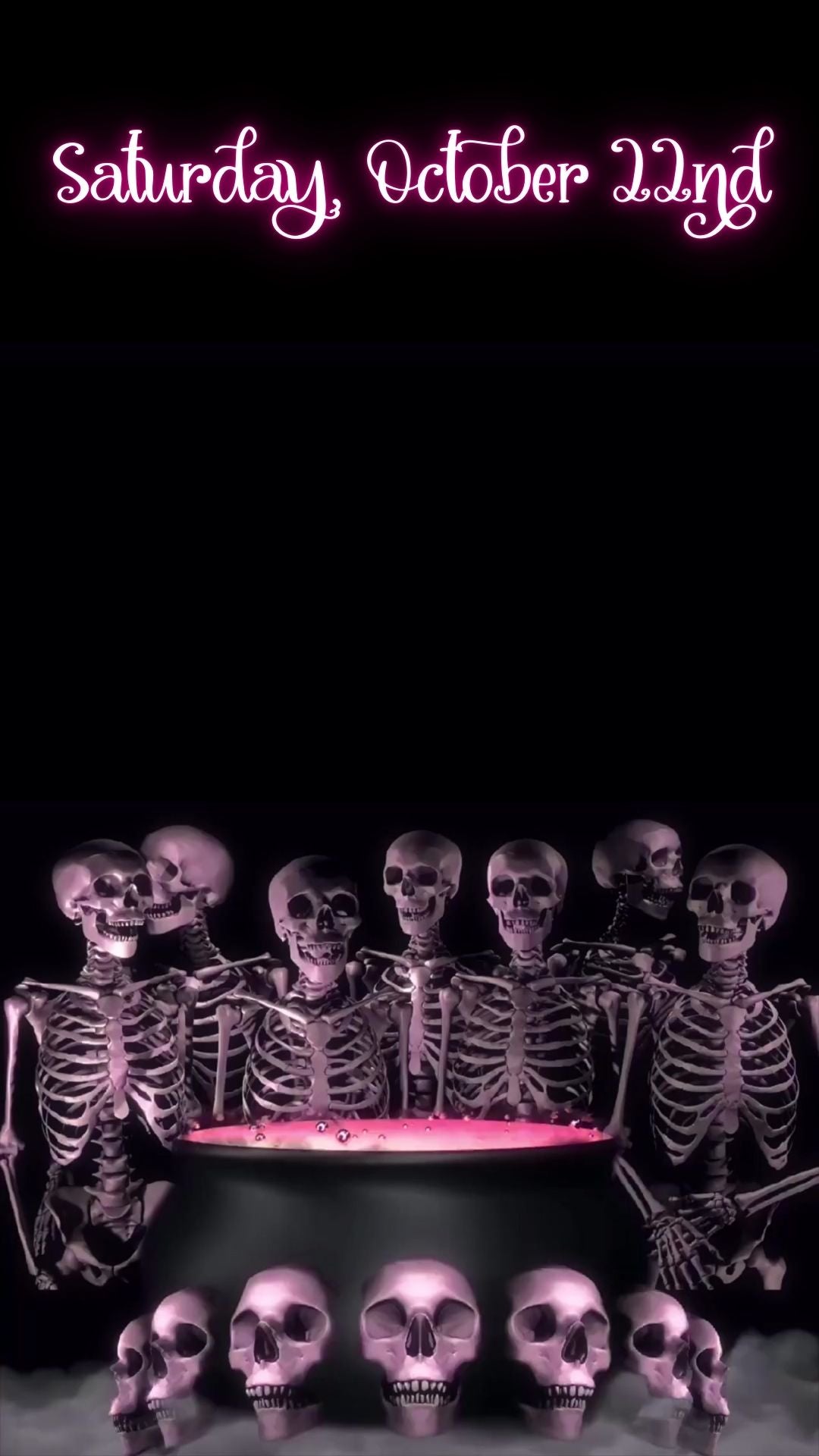 Editable pink spooky halloween party party video invitation displayed on a mobile phone, featuring an animated vertical digital invite with music, created in Canva. This premium video invitation template is designed for sharing by text, email, and social media and works with an interactive RSVP website for easy guest response tracking.