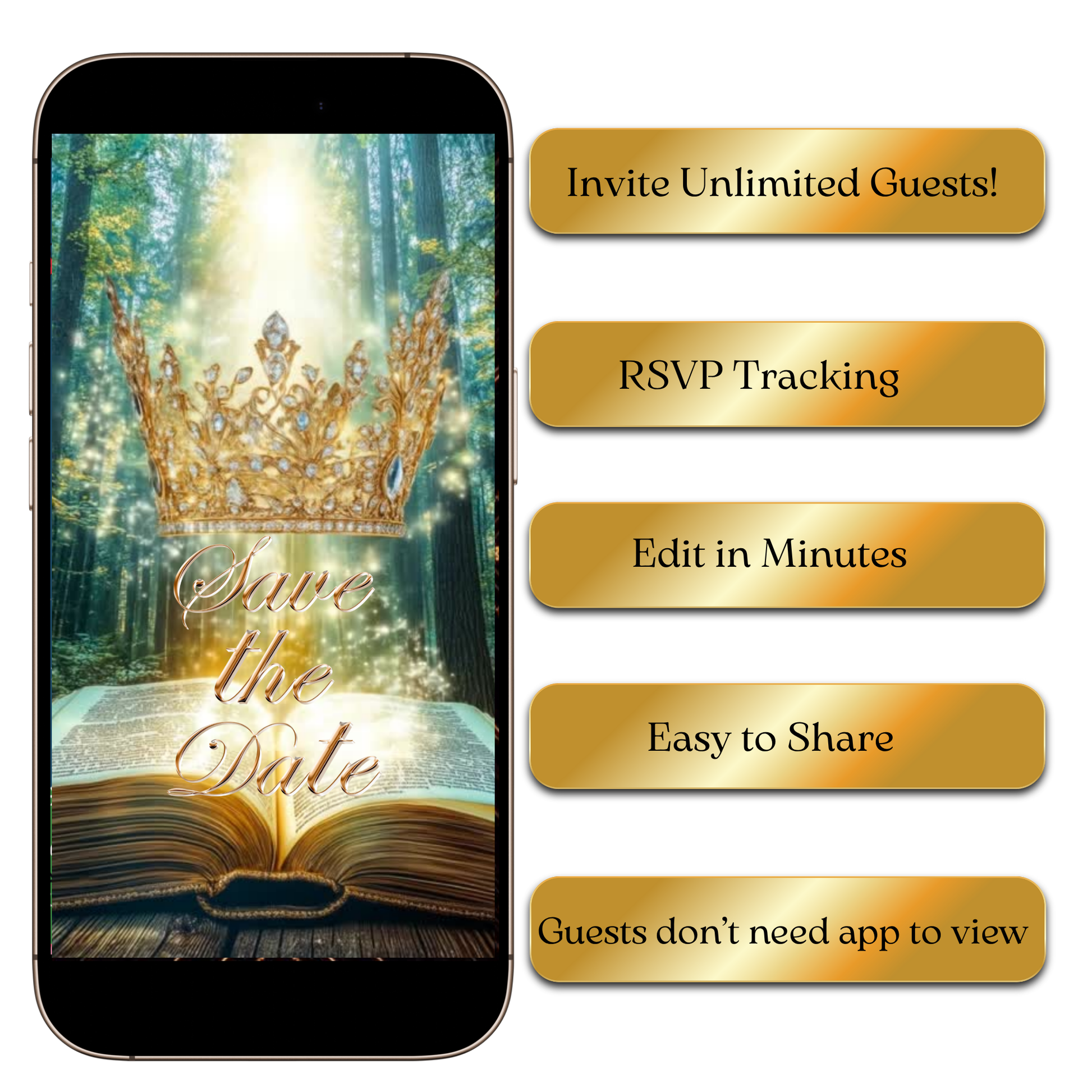 Editable princess tiara quince video invite template