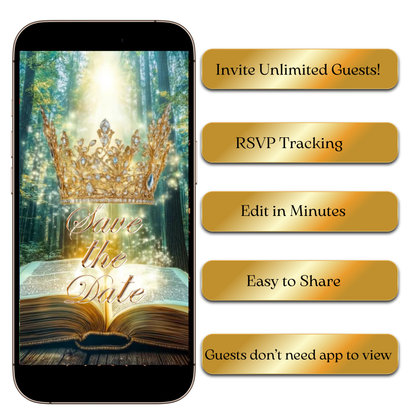 Editable princess tiara quince video invite template