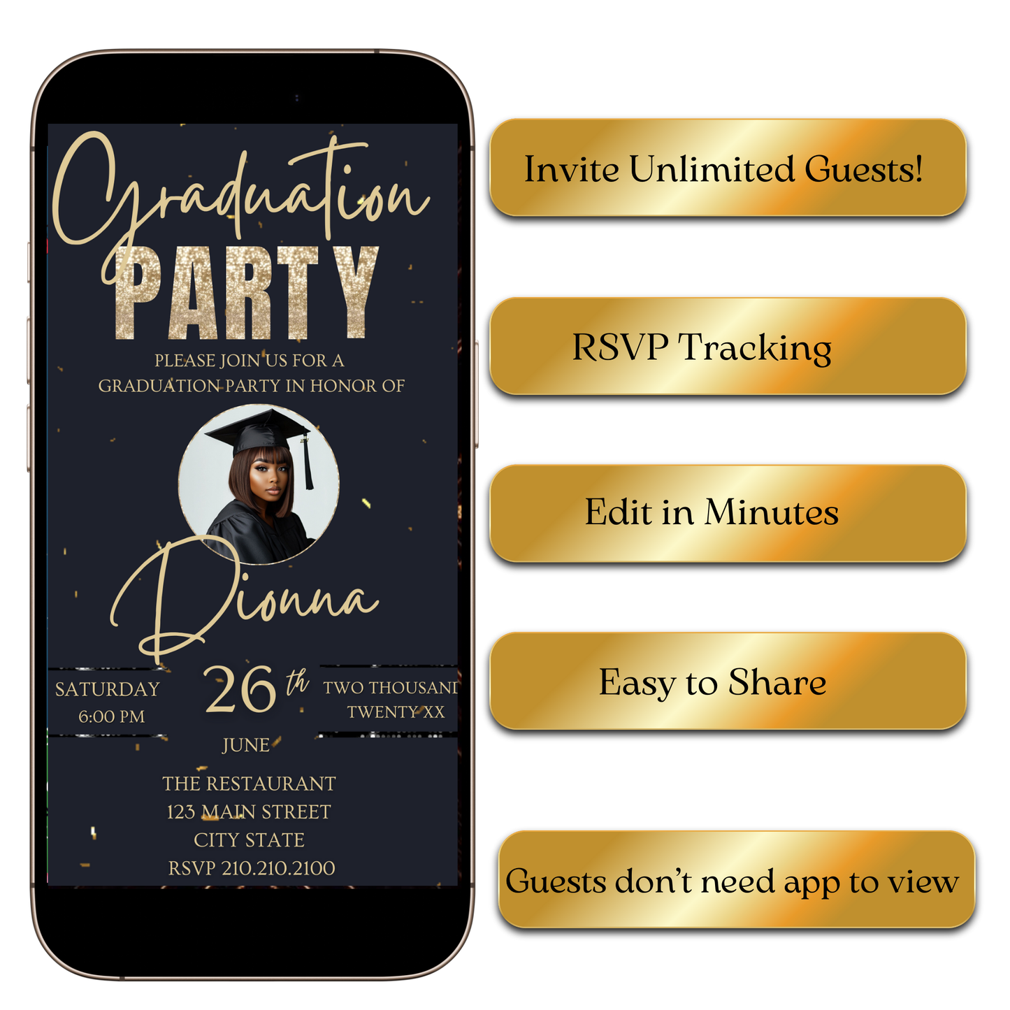 Grad Celebration video invitation preview shown on laptop screen