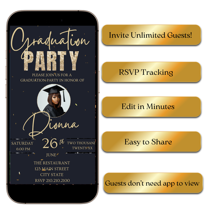 Grad Celebration video invitation preview shown on laptop screen