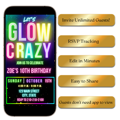 Editable Party Evite Template with blacklight, bright, glow