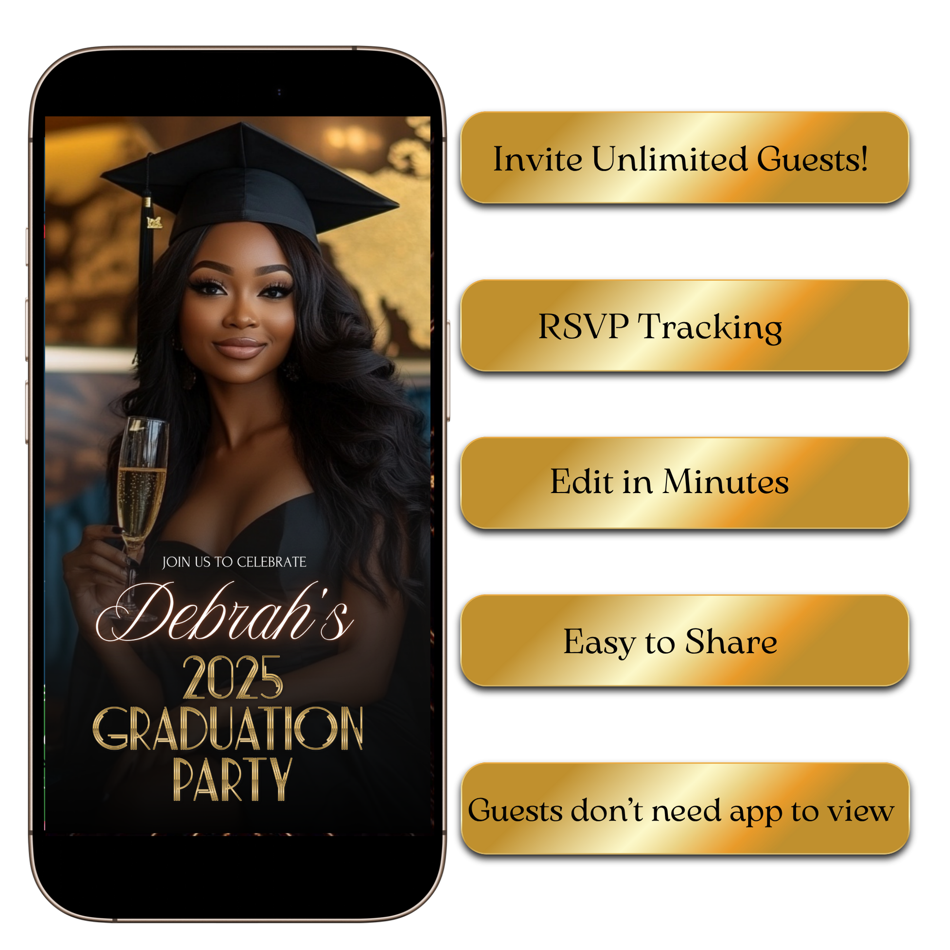 Digital Chic Black & Gold Graduation Party Video Invitation MP4 Invite