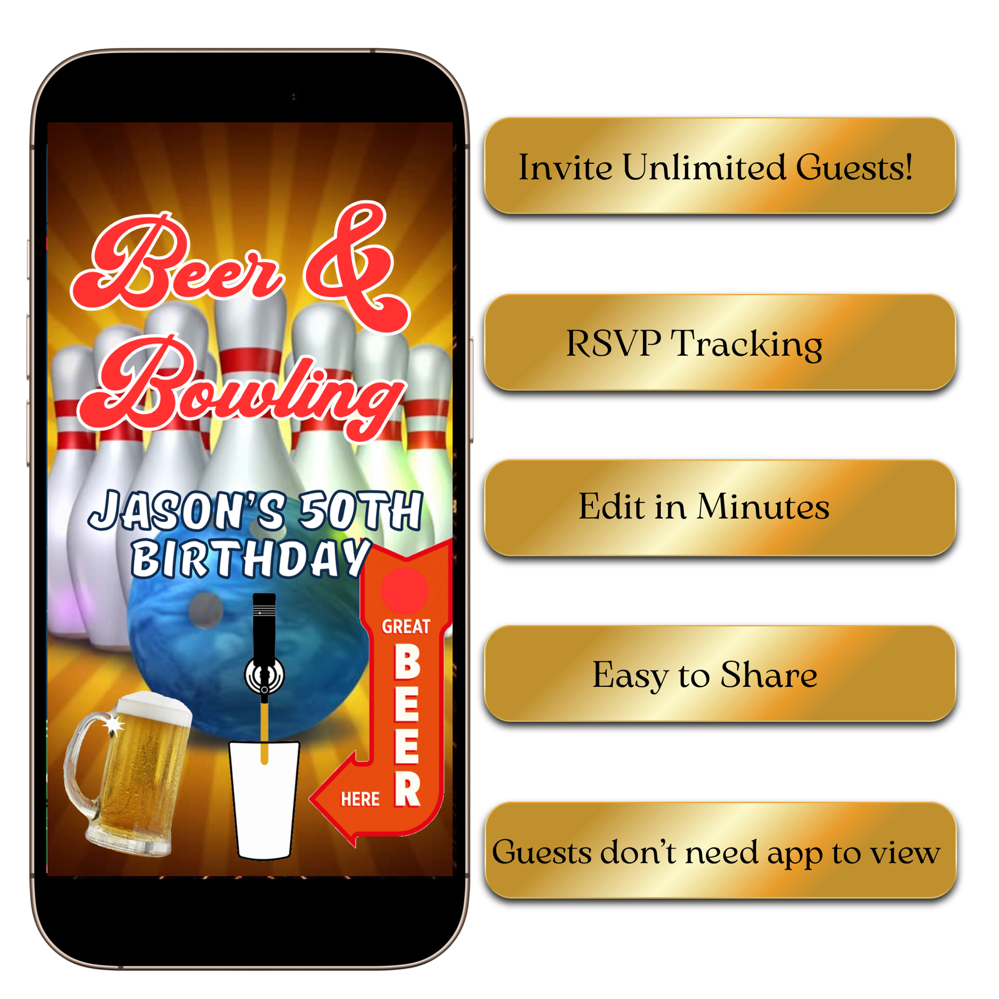 Pins alley fun bowling animated invite template