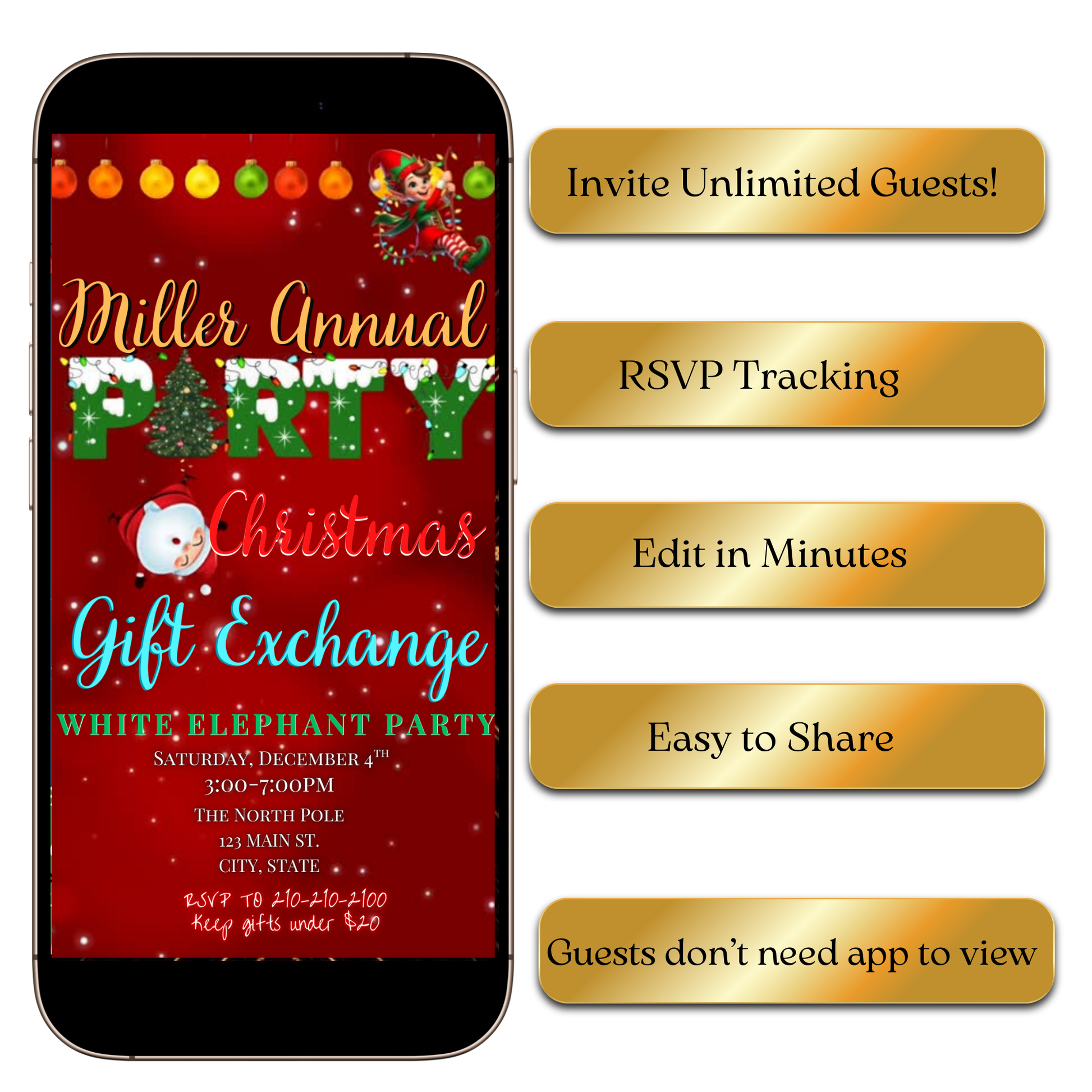 Elf Madness video invitation preview shown on laptop