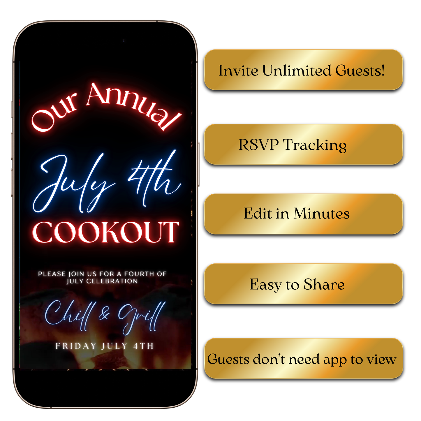 Digital July 4th Cookout Video Invitation – Chill & Grill Independence Day Party Evite MP4 Invite