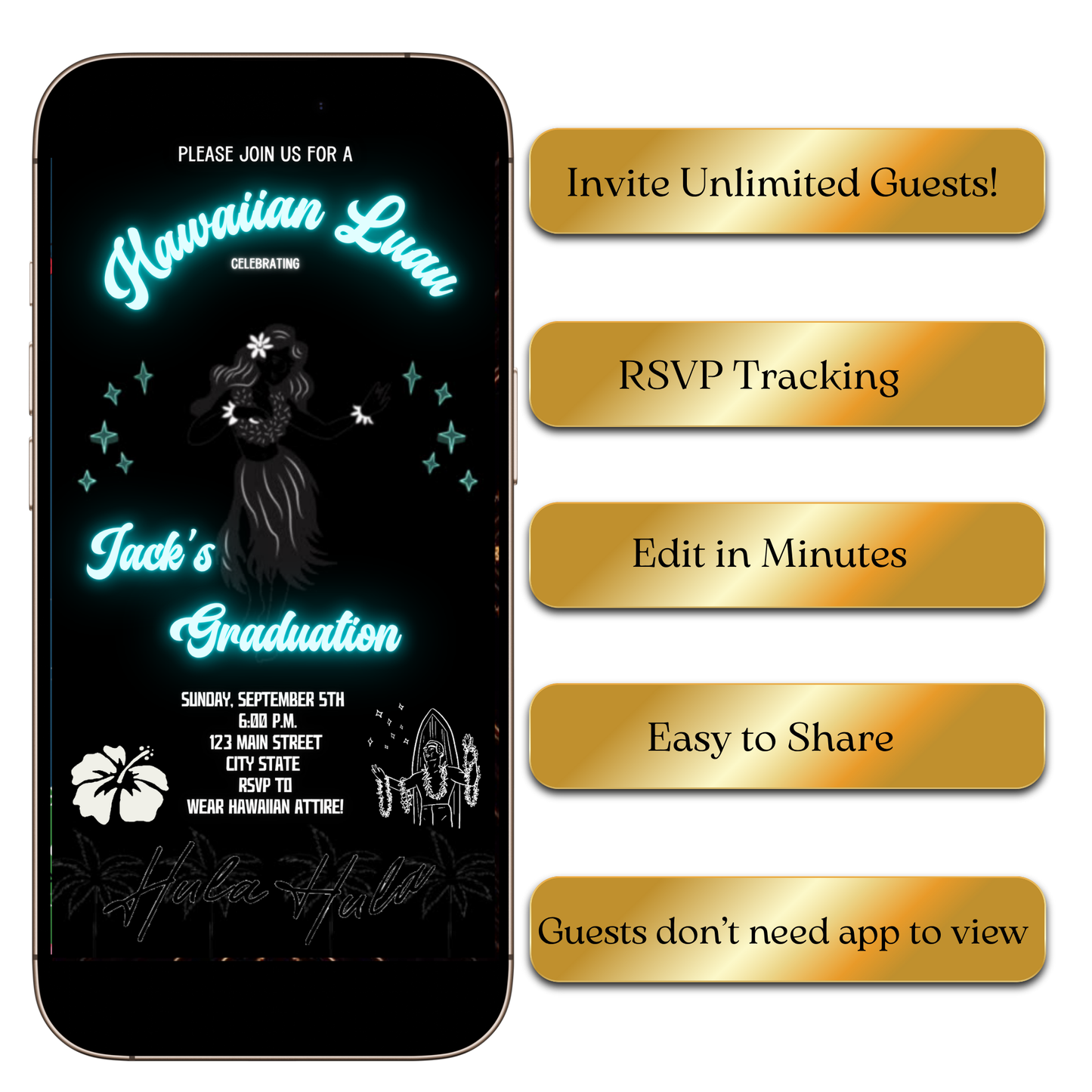 Digital Glow in the Dark Hawaiian Luau Video Invitation MP4 Invite