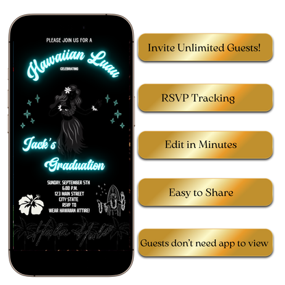 Digital Glow in the Dark Hawaiian Luau Video Invitation MP4 Invite